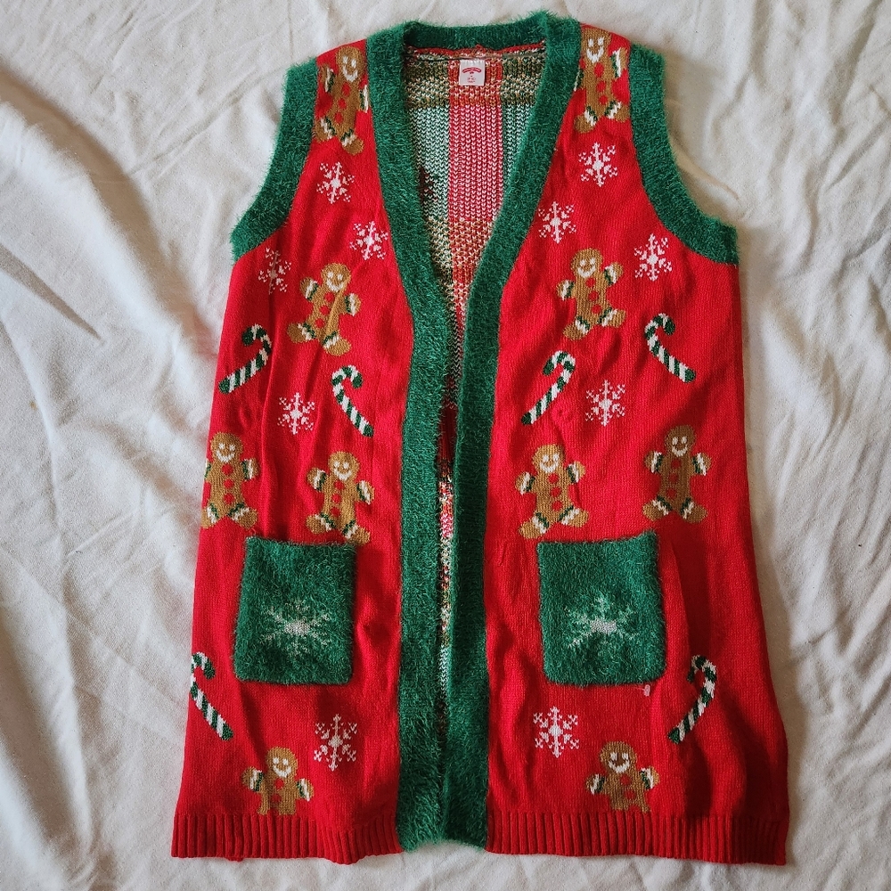 Holiday Time Ugly Christmas Sweater Vest Gingerbread Candy Cane M